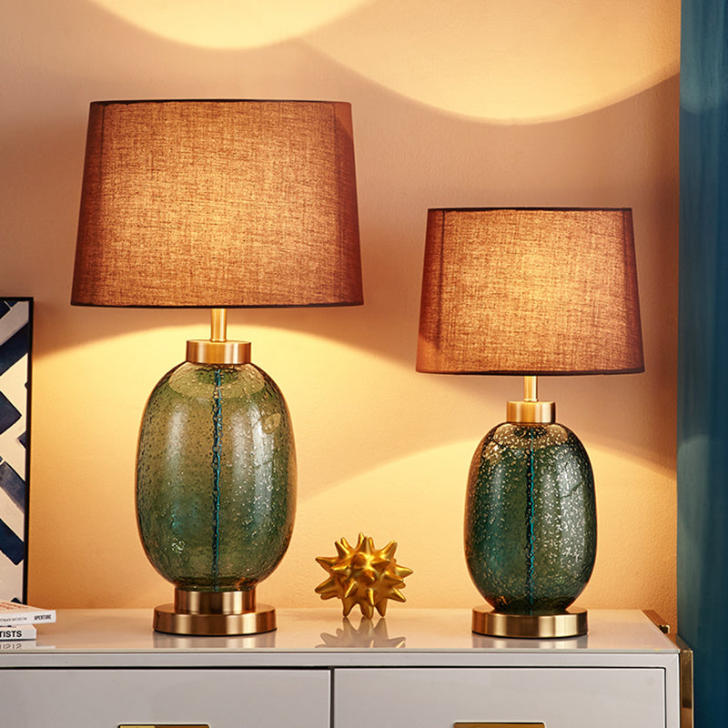 Light Luxury Purple Transparent Glass Table Lamp With Brown Fabric Lampshade