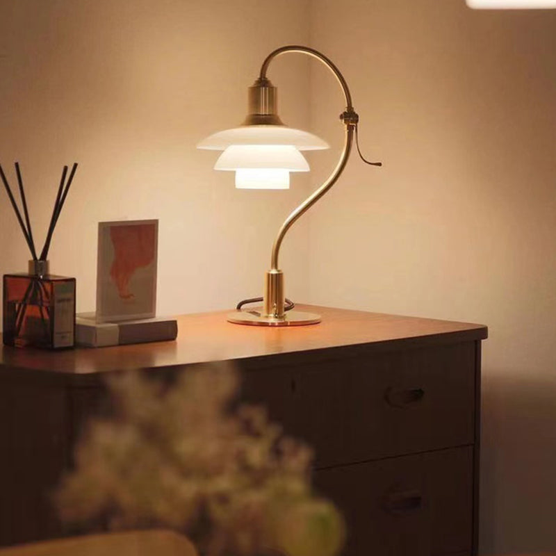 Modern Adjustable Electroplate Metal Table Lamp With White Glass Lampshade