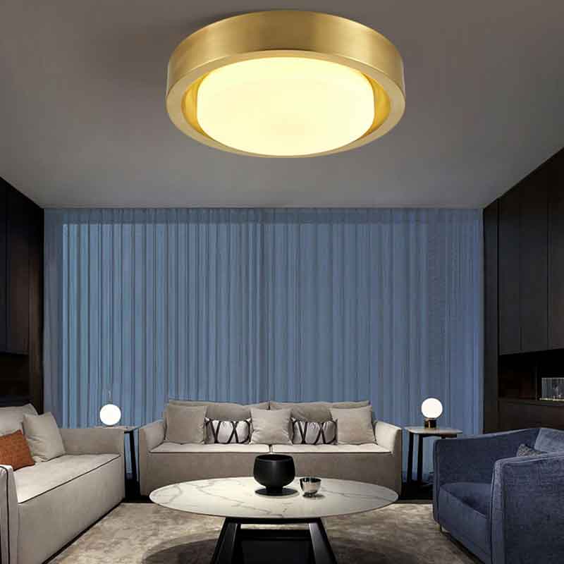 Classical Dia.18" Round Light Luxury Brass LED Ceiling Lamp with Remote Control Dimmable