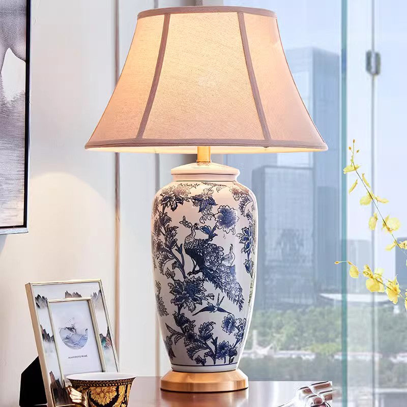 Jingdezhen Blue and White Porcelain Ceramic Lamp Bedroom Bedside Lamp New Chinese Style Living Room Lamp