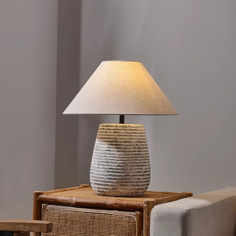 Wabi-sabi Style Living Room Table Lamp LED Pottery Ceramic Fabric Table Lamp Chinese Bedroom