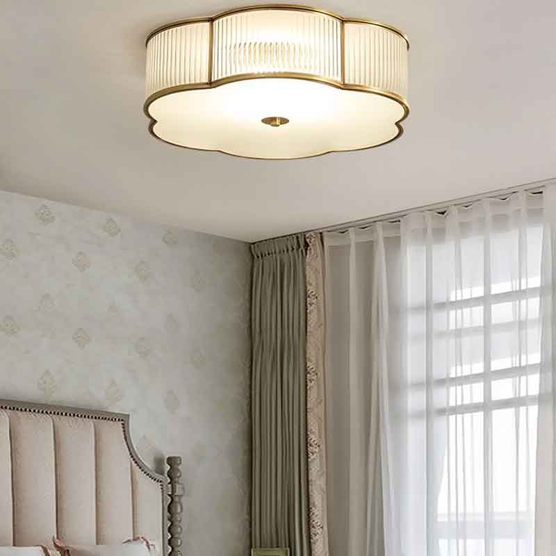 Mid-Century Dia.23" Drum Brass Flush Mount Ceiling Light LED E27*6 Indoor Lighting Fixtures