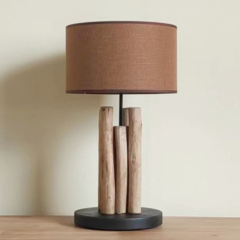 Retro Wooden Table Lamp With Linen Shade Bedroom Bedside Loft Wood Desk Lamp Beside Sofa Elegant Vintage Design