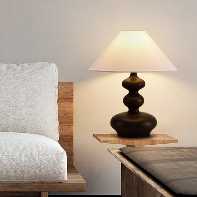 Residential Use Casual Gourd Wood & Textile Electrical Plug-in Bedside Table Lamp 17.5"
