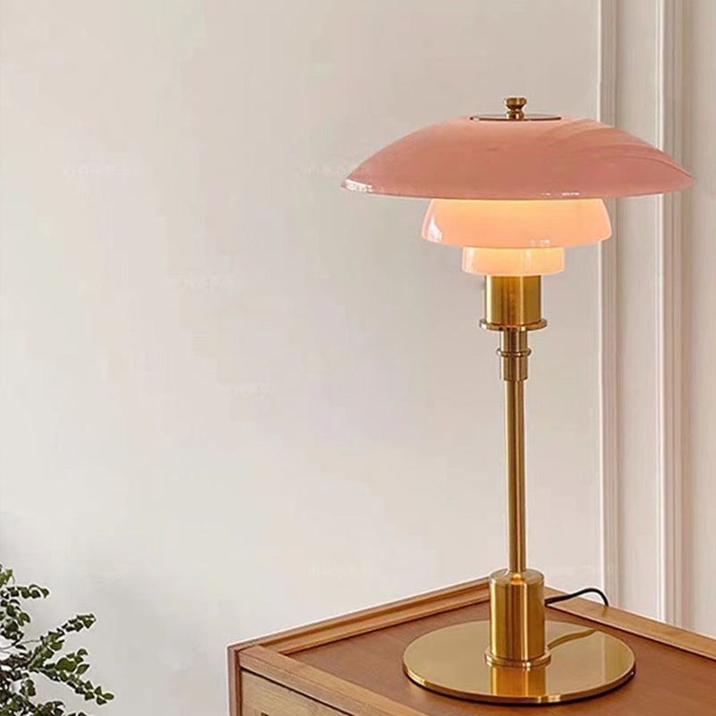 Classic Pink Glass Table Lamp With Metal Base