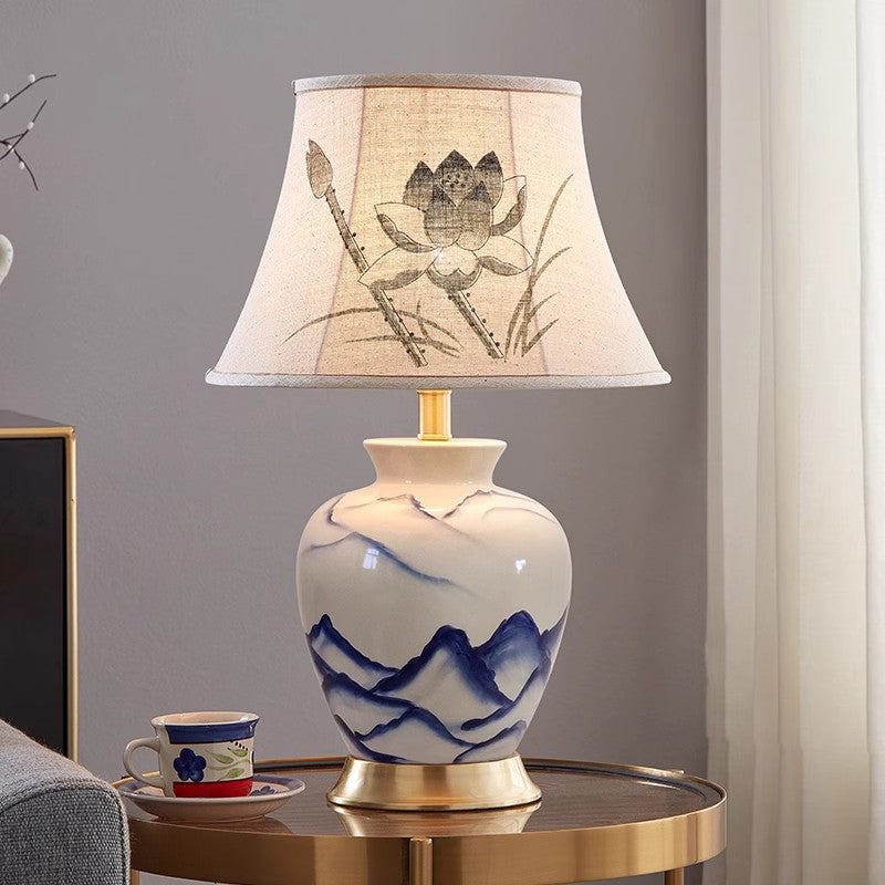 Blue and White Porcelain Ceramic Lamp Bedroom Bedside Lamp Chinese Style Living Room Decoration