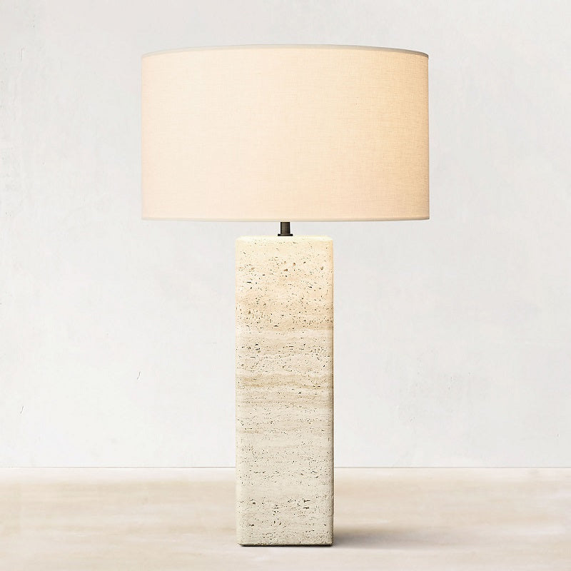 Vintage Yellow Cave Stone Table Lamp E27 LED Handmade White Fabric Lampshade for Bedroom Living Room