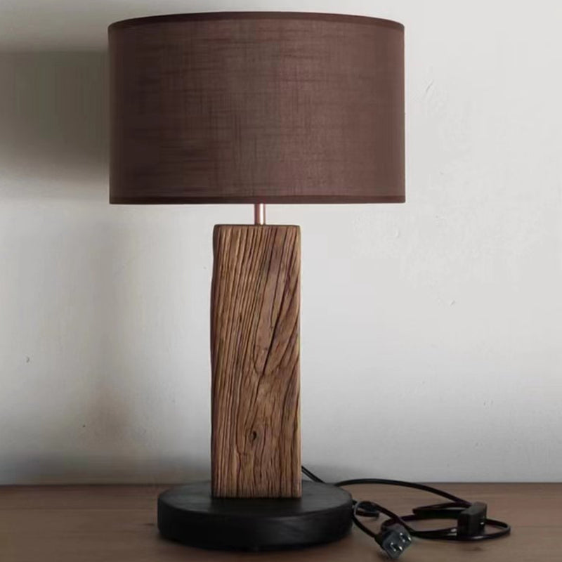 Solid Wood Retro Home Wabi Sabi Style Fabric Desk Lamp Decorative Art Zen Style