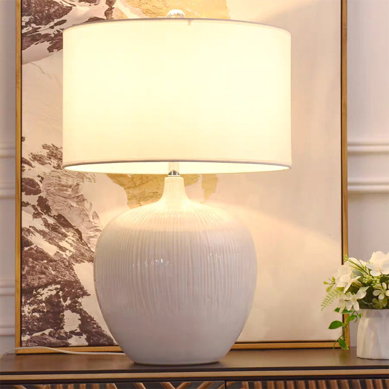 Residential Use Contemporary Ceramic & Downward Textured Fabric Plug-in Lighting Standard Table Lamp