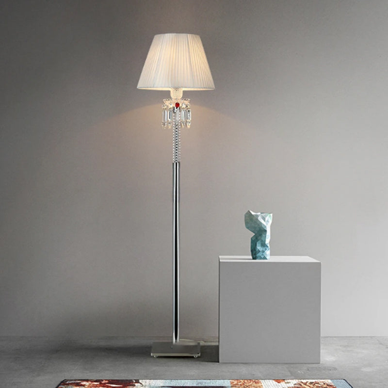 Modern Novelty Column Crystal 59" Floor Lamp With Fabric Lampshade