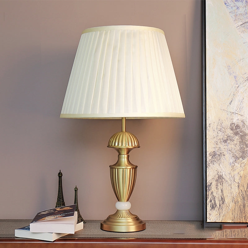 Simple Brass and Jade Table Lamp White Fabric Lampshade for Bedroom Living Room E27 Desk Lamp