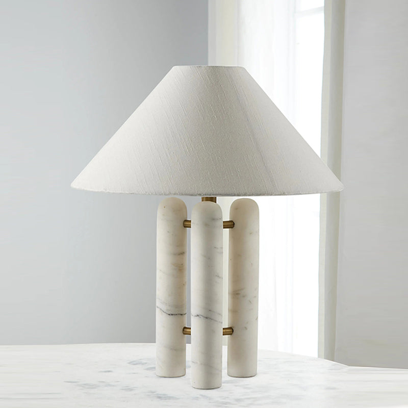 Wabi Sabi 3 columns Marble Table Lamp With White Fabric Lampshade
