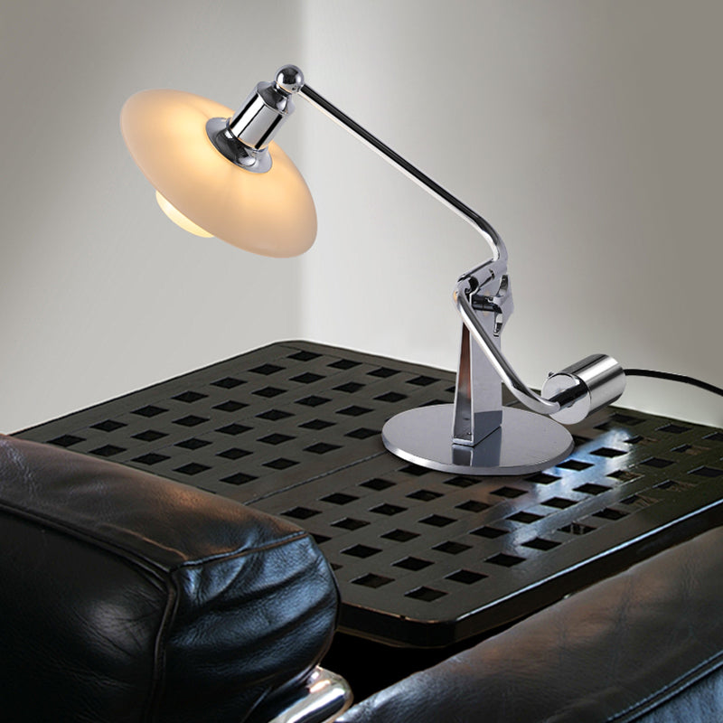 Novelty Swing Arm Adjustable Metal Table Lamp With Glass Lampshade