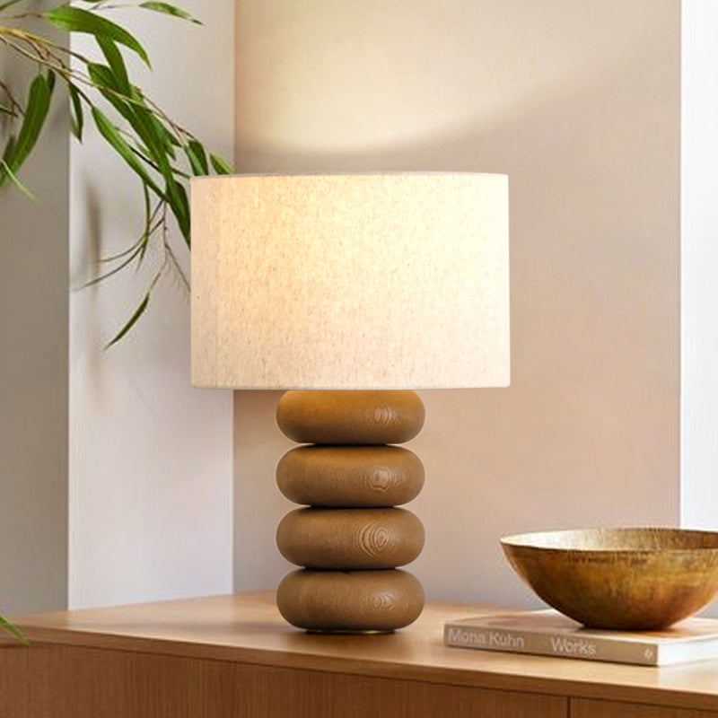 Pebble Shaped Solid Wood Table Lamp Modern and Simple Fabric Lampshade Desk Lamp 110-240V