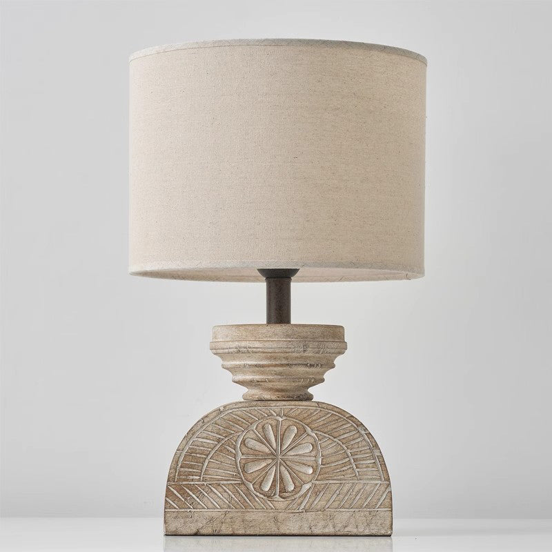 19" Residential Use Minimalist Timber Outlet-powered Bedside Desk Lamp with Down Textile Shade 110V-240V