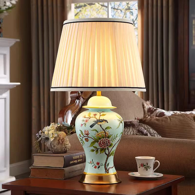 Hand-Painted Flower And Bird Ceramic Lamp Bedroom Bedside Lamp Simple Living Room Study Office