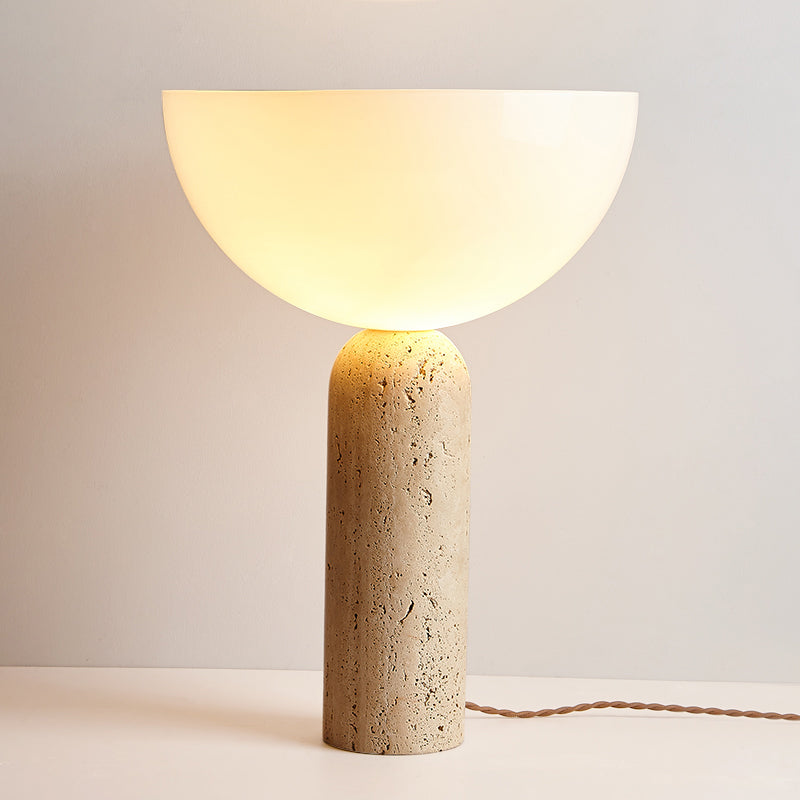 Wabi Sabi Beige Nature Marble Table Lamp With White Glass Lampshade
