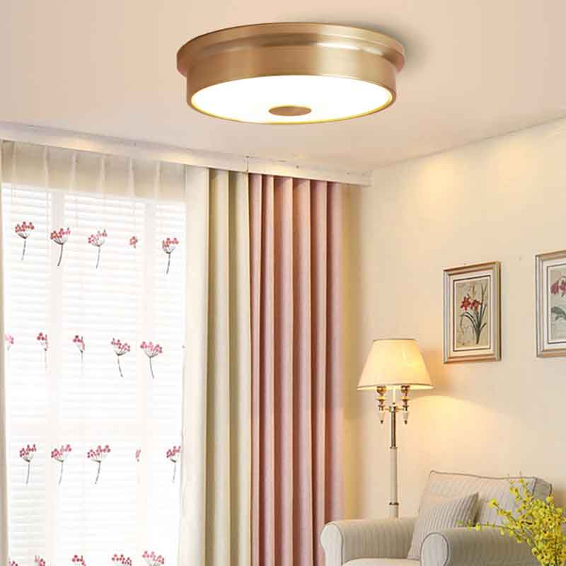 Round All Copper Ceiling Lights Luxury Foyer Bedroom Dining Room LED Ceiling Mounted Lamp