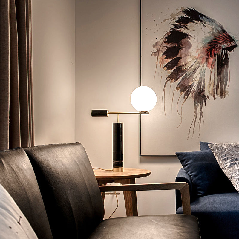 Modern Style Marble Table Lamp and Glass Lampshade Designer Model Room Lighting Home Desk Lamp