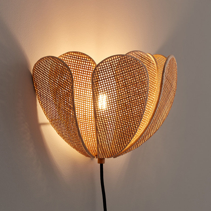 Rattan E27  Wall Light Japanese Crafted Petal Light Foyer Bedroom Beside Homestay Corridor Background Lamp