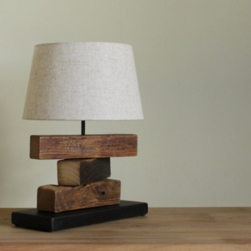 17" Receptacle-powered Down Wood Bedside Table Lamp for Residential Use with Textile Shade in a Simplistic Style