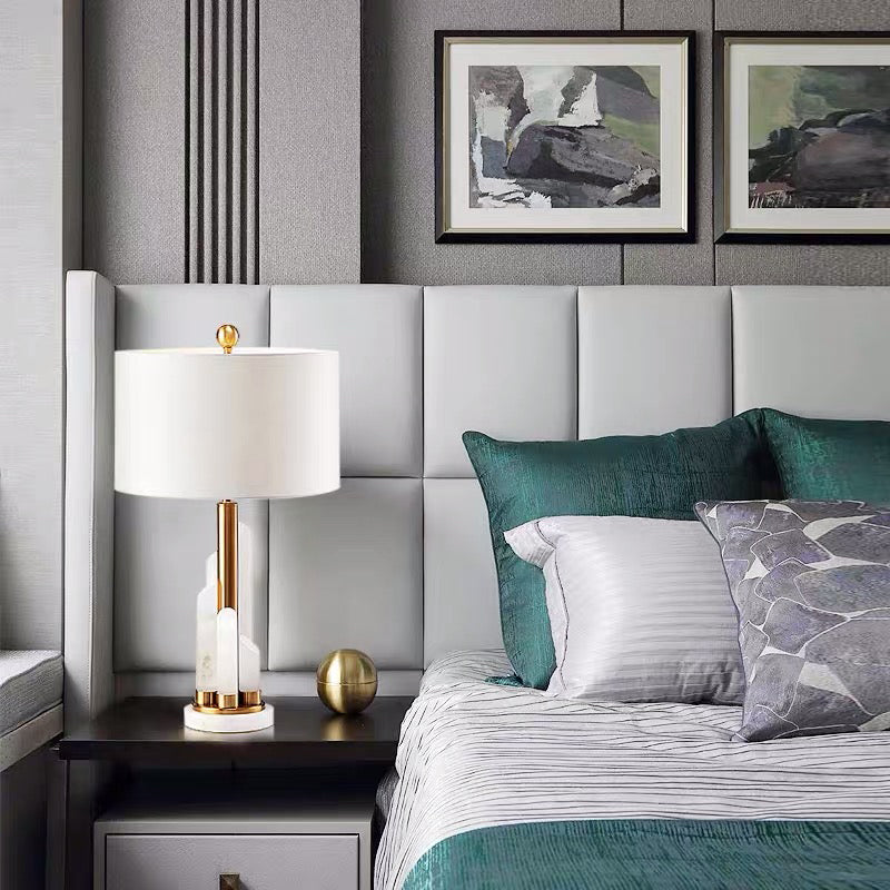 Luxury Irregular Creativity Marble Table Lamp With Fabric Lampshade