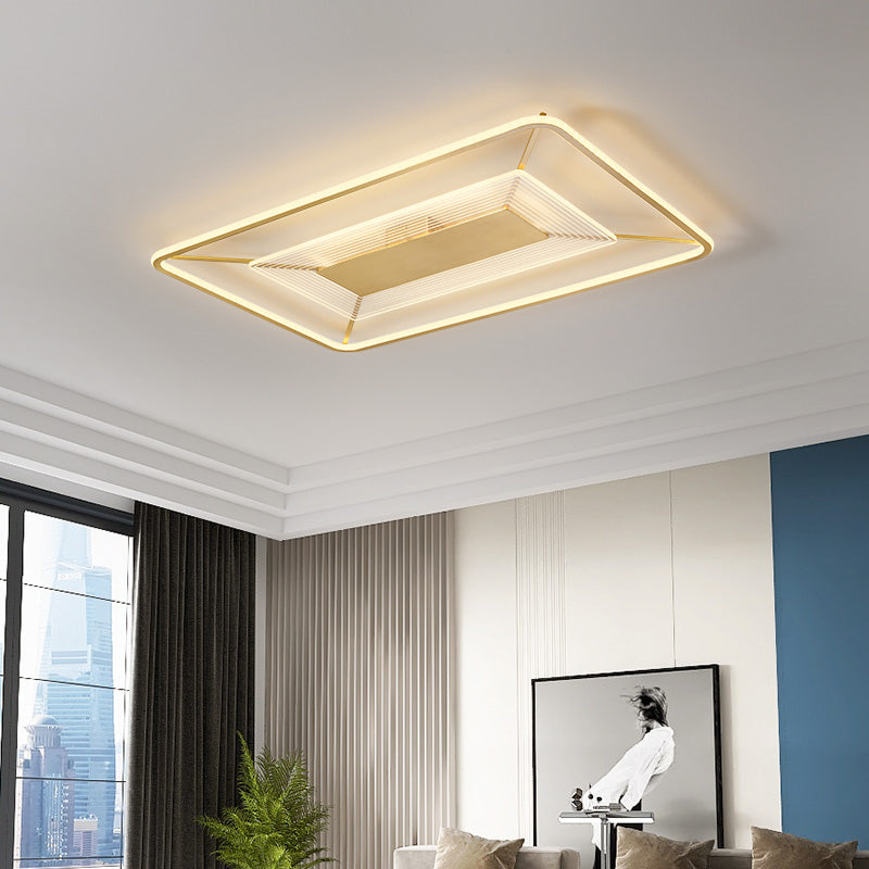 American Luxury 35" Rectangle Recessed Brass LED Ceiling Light Warm White Dimmable Color