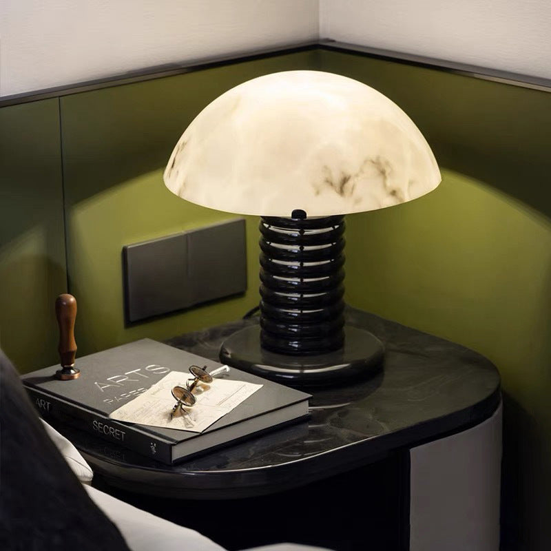 Traditional Black Mushroom Metal Table Lamp With Glass Lampshade
