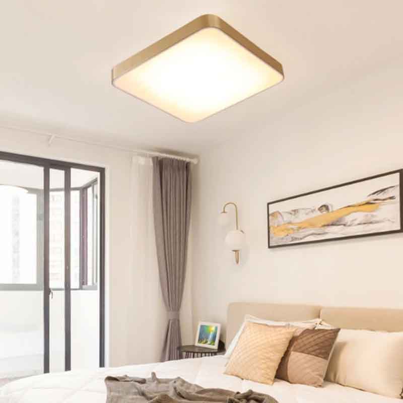 Simple Square Brass LED Ceiling Lights for Bedroom Living Room Home Cafe Decoration