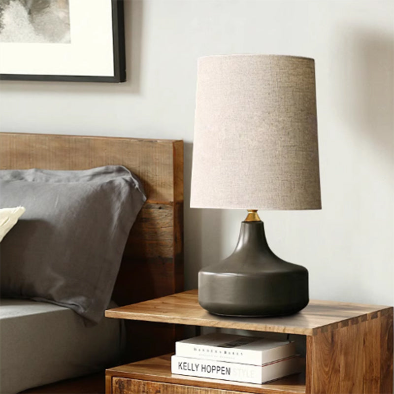 White Vintage Distressed Ceramic Pot Table Lamp for Bedroom Living Room End Table
