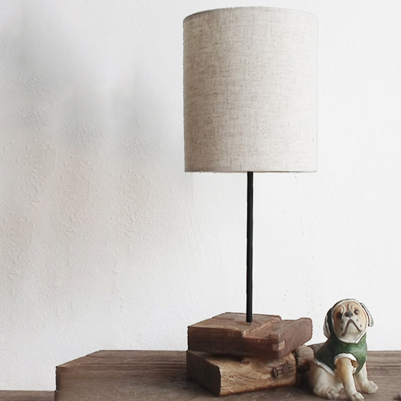 Unique Wooden Modern Table Lamp with Ambient Fabric Shade Vintage Style