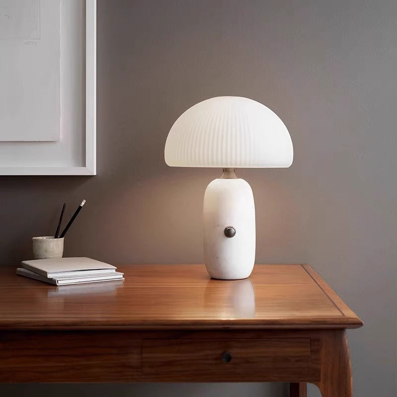 Modern Luxury Mushroom Marble Table Lamp With Glass Lampshade