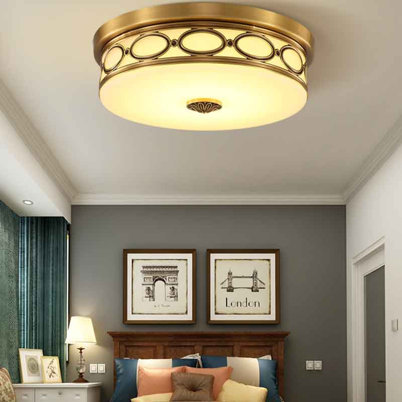 Traditional 17" Round Drum Brass LED Ceiling Light Indoor Lighting Fixtures 220V