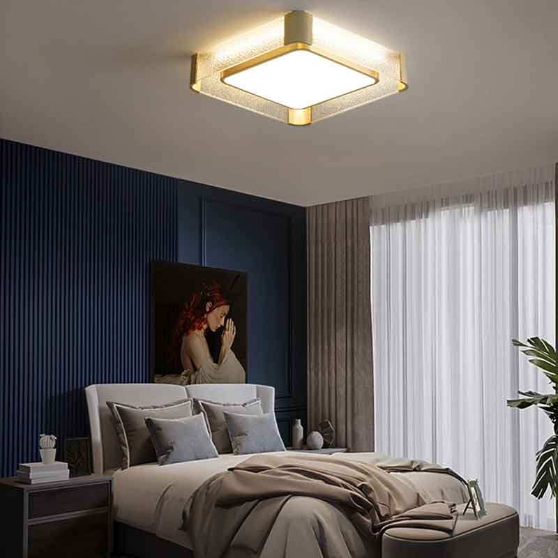 Modren 17" Square Brass Recessed LED Ceiling Light for Bedroom Hallway Balcony