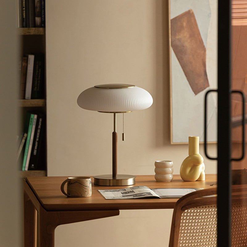 Traditional Solid Wood Table Lamp With White Glass Lampshade