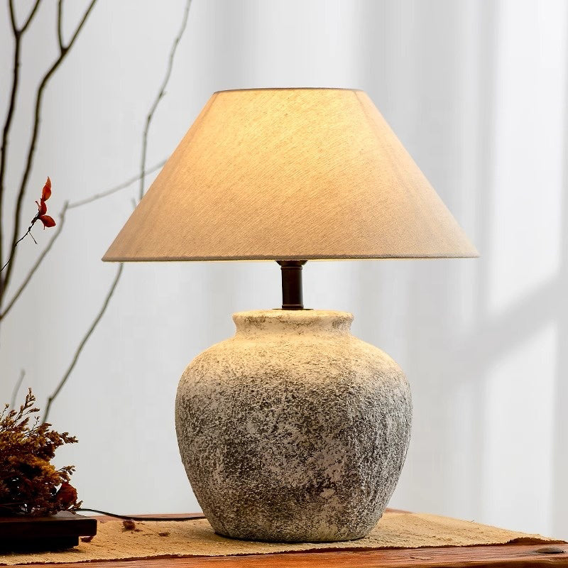 Kung Series Hand-painted Coarse Ceramic Table Lamp with Cone Linen Lampshade E27 LED Bulb Warm white 3000K