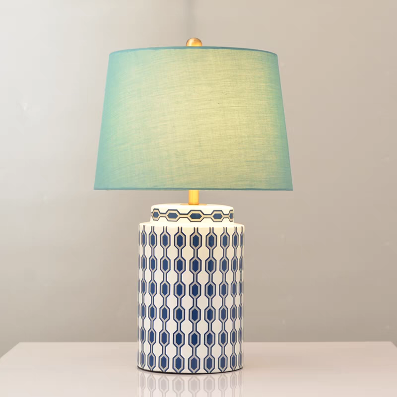 Traditional Ceramic Table Lamp with White Fabric Shade Adjustable Height and Plug In Electric