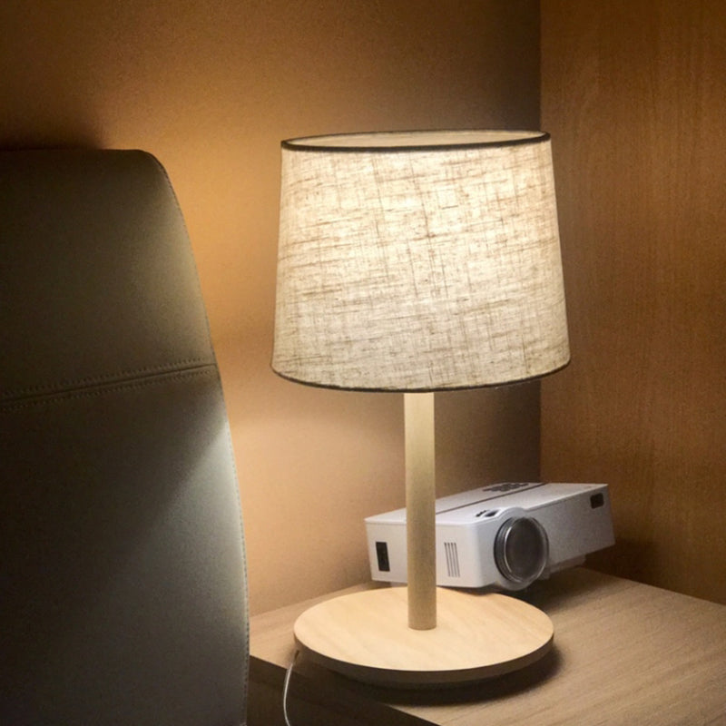 Simplistic 17.5"/16" Height Outlet-powered Standard Table Lamp in Wood with Textile Lampshade