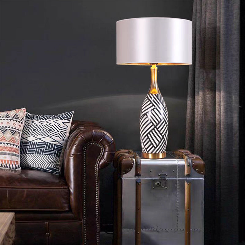 Vintage Ceramic Table Lamps Linen Lampshade Silver White E27 Bulb For Living Room Bedroom