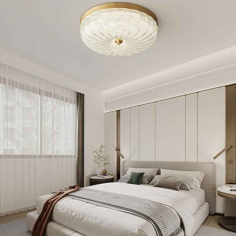 Classic Luxury 19" Dome Brass Flush Mount LED Ceiling Light with Remote Control Dimmable