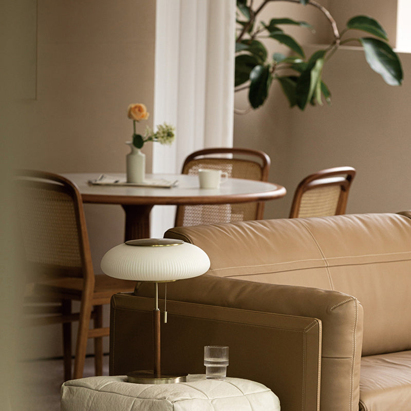 Traditional Solid Wood Table Lamp With White Glass Lampshade
