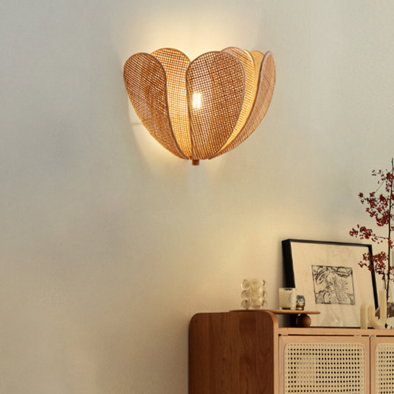 Rattan E27  Wall Light Japanese Crafted Petal Light Foyer Bedroom Beside Homestay Corridor Background Lamp