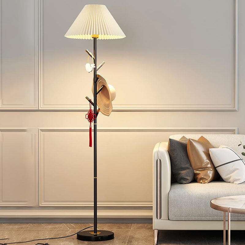 Novelty 65" Coat Rack Practical Floor Lamp With Fabric Lampshade and Marble Base