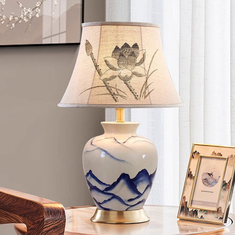 Blue and White Porcelain Ceramic Lamp Bedroom Bedside Lamp Chinese Style Living Room Decoration