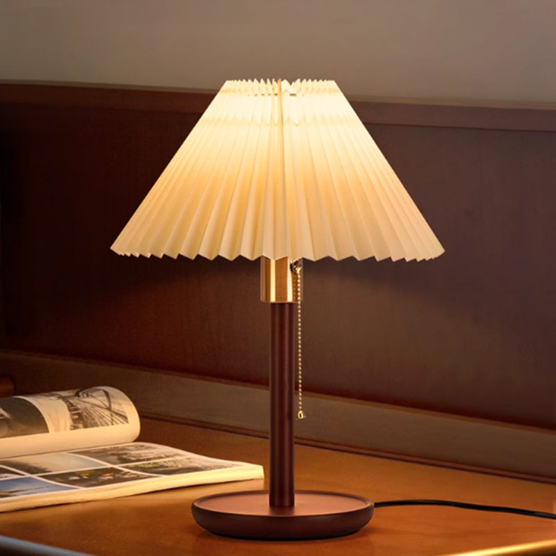 Contemporary Residential Use Timber Electrical Plug-in Bedside Lamp with Surrounding TC Fabric Shade, 17.5"
