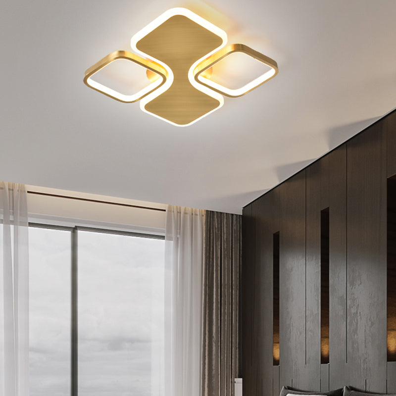 Light Luxury LED 23" Square Flush Brass Ceinling Lamp With Acrylic Lampshade