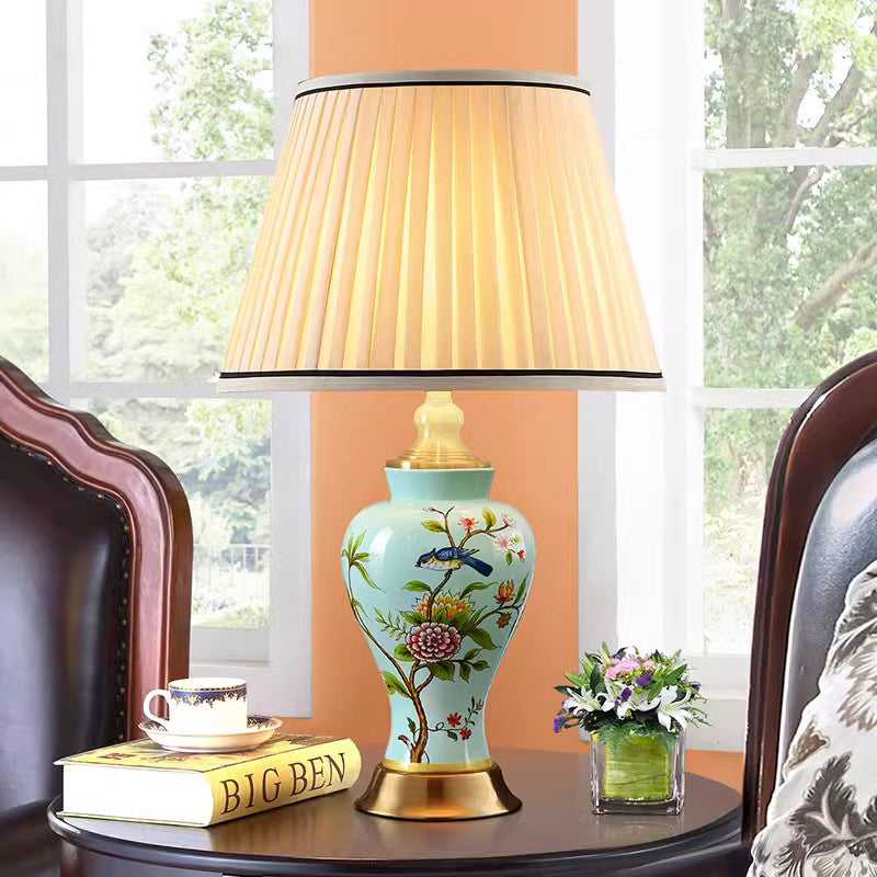 Hand-Painted Flower And Bird Ceramic Lamp Bedroom Bedside Lamp Simple Living Room Study Office