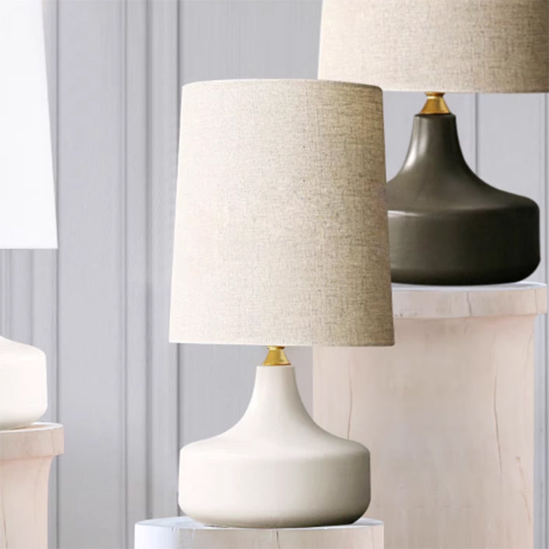 White Vintage Distressed Ceramic Pot Table Lamp for Bedroom Living Room End Table