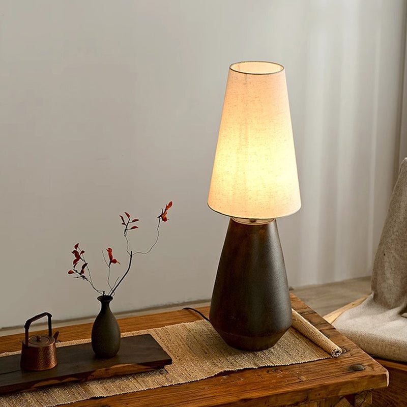 Residential Use Modern Ceramic Outlet-powered Standard Desk Lamp with Downward Fabric Shade