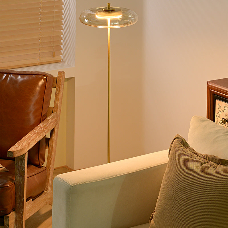 Light Luxury 50" Column Brass Floor Lamp With Amber Glass Lampshade